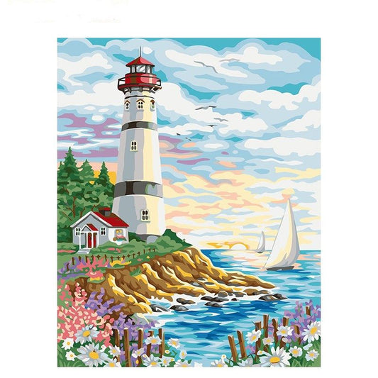 Malen nach Zahlen Erwachsene Leuchtturm 40x50 cm Paint by Numbers DIY Öl Acryl Leinwand Bild Dekoration Küste lighthouse ohne Rahmen 1 Stück