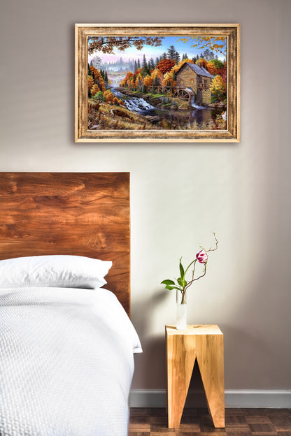 Paint by Numbers for Adults: Mill by the River, 40x50 cm, DIY Oil Acrylic Canvas Picture Decoration, Mill without Frame, 1 Piece