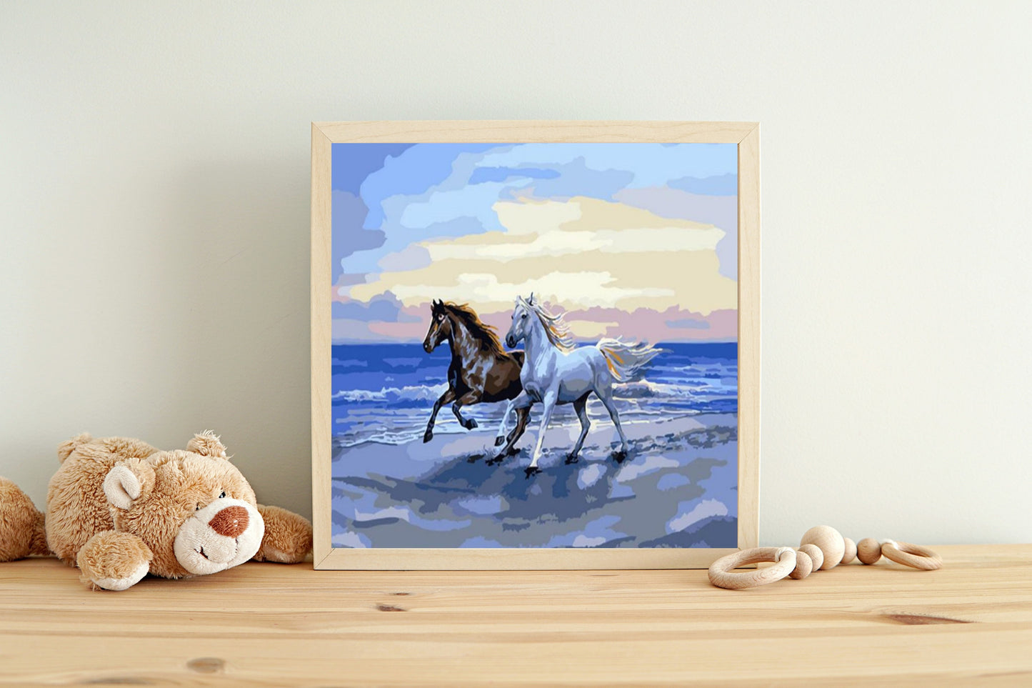 Malen nach Zahlen Erwachsene Pferde am Strand 40x50 cm Paint by Numbers DIY Öl Acryl Leinwand Bild Dekoration Horses Beach ohne Rahmen