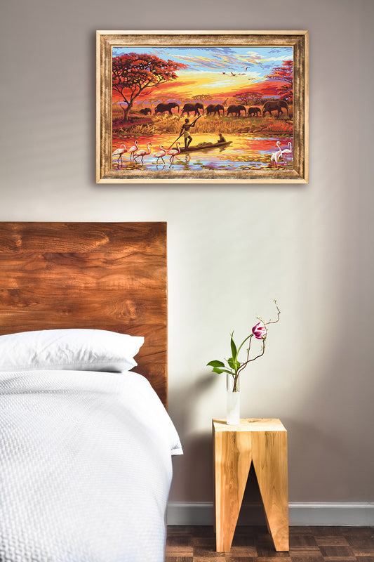 Malen nach Zahlen Erwachsene Steppe Afrika 40x50 cm Paint by Numbers DIY Öl Acryl Leinwand Bild Dekoration Elefanten Tiere ohne Rahmen 1 Stück