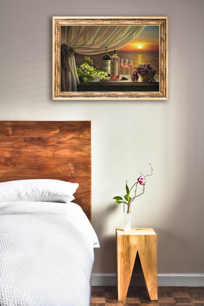 Paint by Numbers for Adults: Evening by the Sea, 40x50 cm, DIY Oil Acrylic Canvas Picture, Decoration, Wine, Mediterranean Style, Unframed, 1 Piece