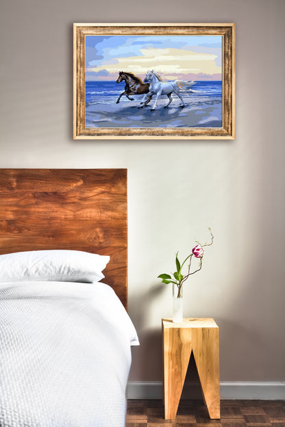 Malen nach Zahlen Erwachsene Pferde am Strand 40x50 cm Paint by Numbers DIY Öl Acryl Leinwand Bild Dekoration Horses Beach ohne Rahmen