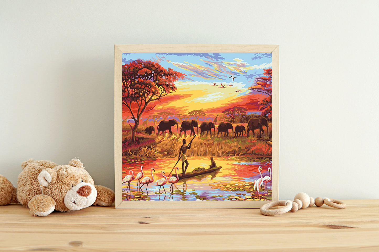 Malen nach Zahlen Erwachsene Steppe Afrika 40x50 cm Paint by Numbers DIY Öl Acryl Leinwand Bild Dekoration Elefanten Tiere ohne Rahmen 1 Stück