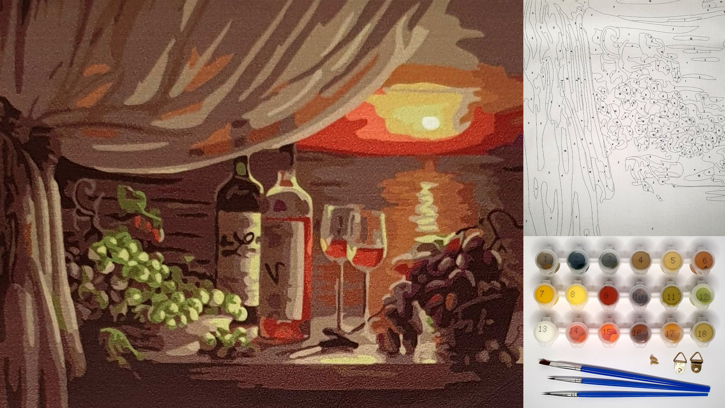 Malen nach Zahlen Erwachsene Abend am Meer 40x50 cm Paint by Numbers DIY Öl Acryl Leinwand Bild Dekoration Wein mediterran ohne Rahmen 1 Stück