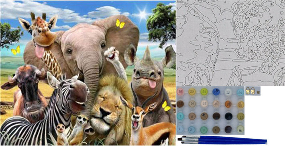 Malen nach Zahlen Erwachsene Lustige Tiere 40x50 cm Paint by Numbers DIY Öl Acryl Leinwand Bild Dekoration Funny Animals ohne Rahmen 1 Stück
