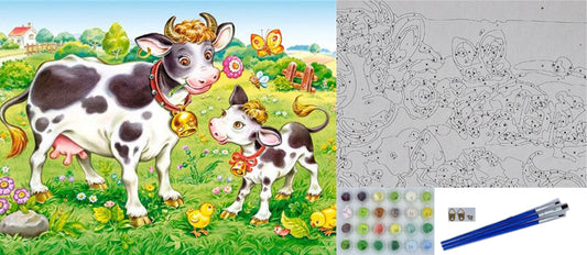 Malen nach Zahlen Erwachsene Kühe auf der Wiese 40x50 cm Paint by Numbers ohne Rahmen DIY Öl Acryl Leinwand Bild Dekoration Kalb Weide