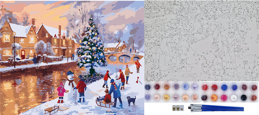Malen nach Zahlen Erwachsene Winter am Fluss 40x50 cm Paint by Numbers ohne Rahmen DIY Öl Acryl Leinwand Bild Deko Weihnachten Winter