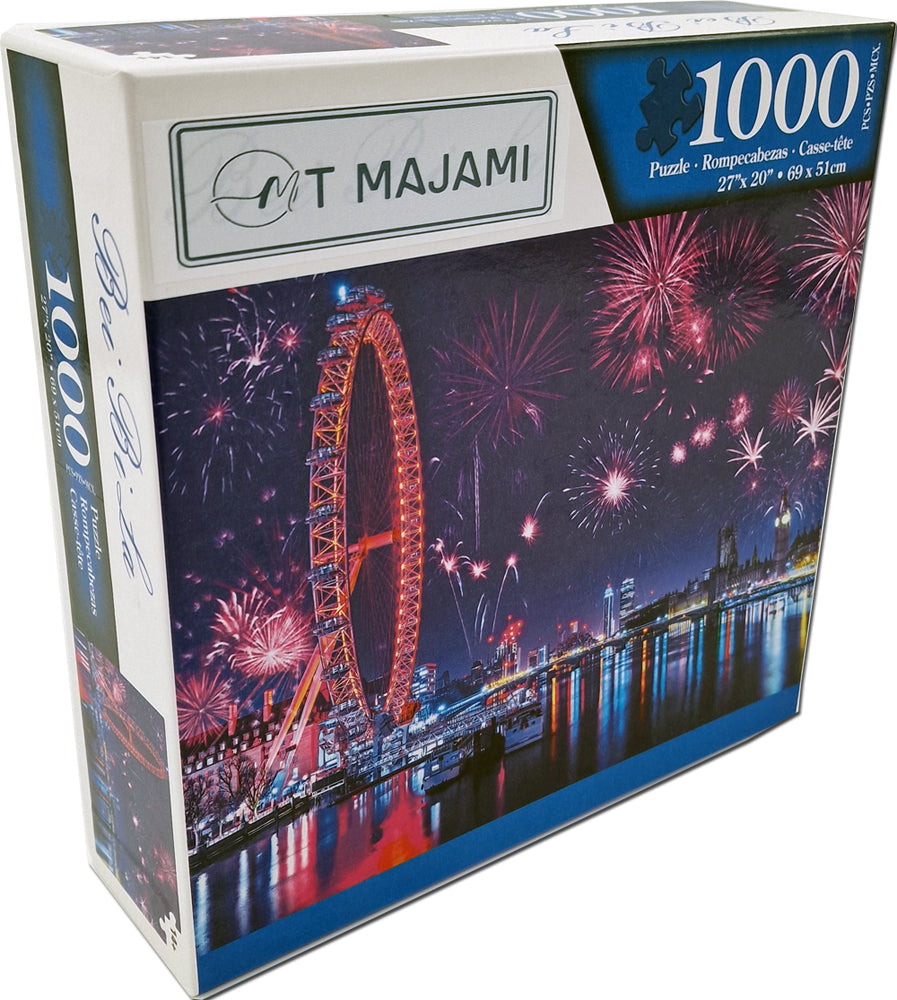 Puzzle 1000 Teile London Eye 69x51 cm Feuerwerk Riesenrad Gehirntraining Jigsaw Silvester