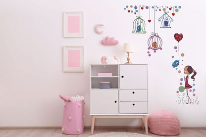 Wandtattoo Mädchen Love Girl Ballon Vögelchen Aufkleber Sticker Wandsticker Fensterbild