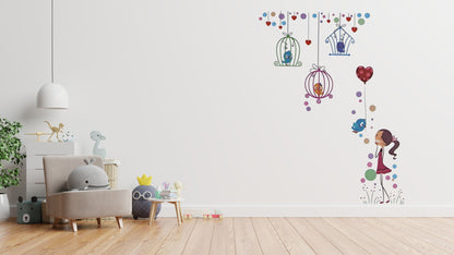 Wandtattoo Mädchen Love Girl Ballon Vögelchen Aufkleber Sticker Wandsticker Fensterbild