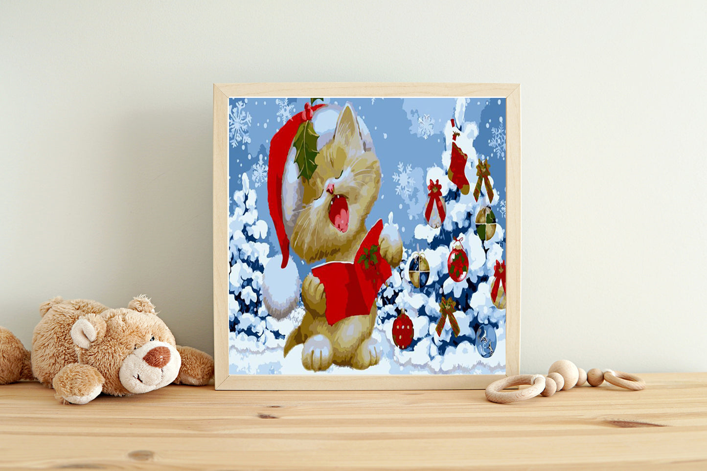 Malen nach Zahlen Erwachsene singende Weihnachtskatze 40x50 cm Paint by Numbers ohne Rahmen DIY Öl Acryl Leinwand Bild Deko Weihnachten Katze Winter