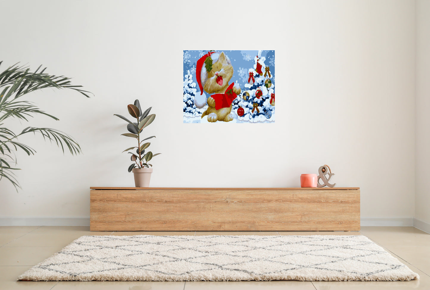 Malen nach Zahlen Erwachsene singende Weihnachtskatze 40x50 cm Paint by Numbers ohne Rahmen DIY Öl Acryl Leinwand Bild Deko Weihnachten Katze Winter