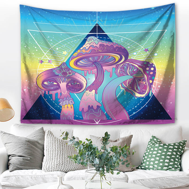 Wandbehang Psychedelic Pilze Trigon 150x125 cm Polyester Wandtuch Wandteppich Hippie Tapisserie 