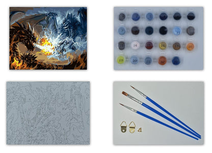 Malen nach Zahlen Erwachsene Drache 40x50 cm Paint by Numbers DIY Öl Acryl Leinwand Bild Dekoration Drachenkampf 1 Stück