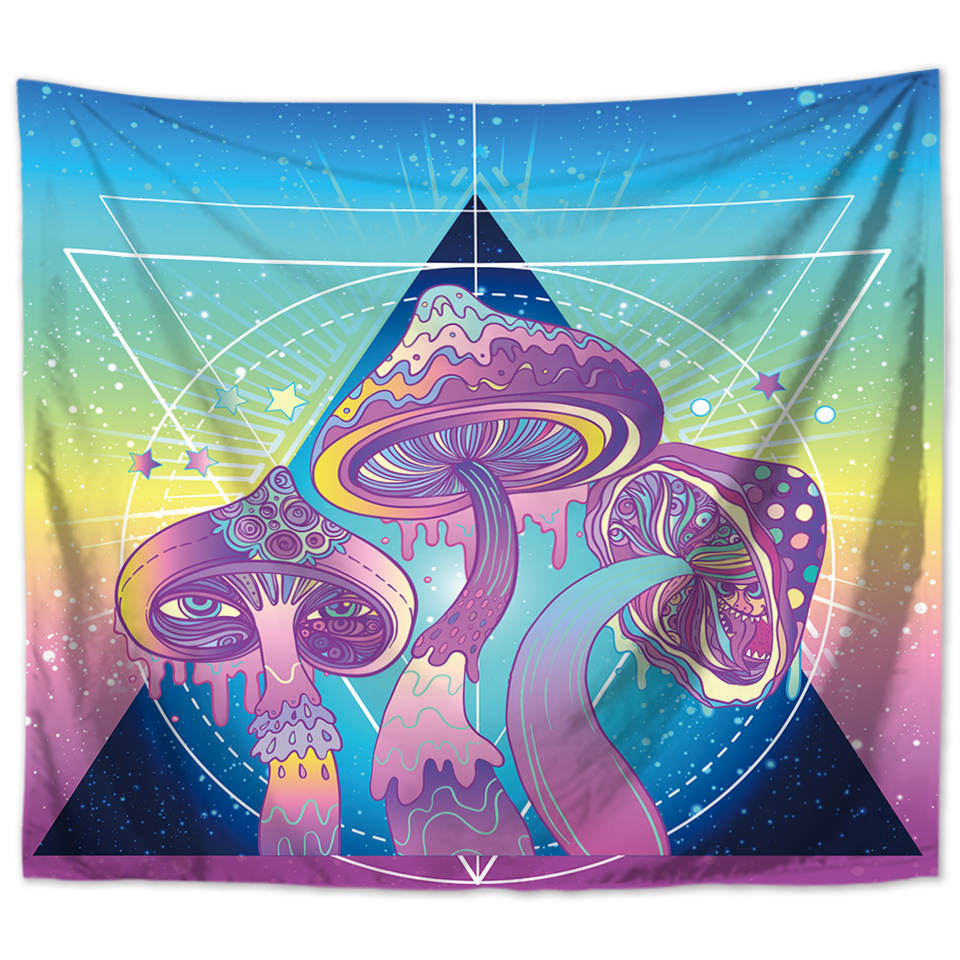 Wandbehang Psychedelic Pilze Trigon 150x125 cm Polyester Wandtuch Wandteppich Hippie Tapisserie 