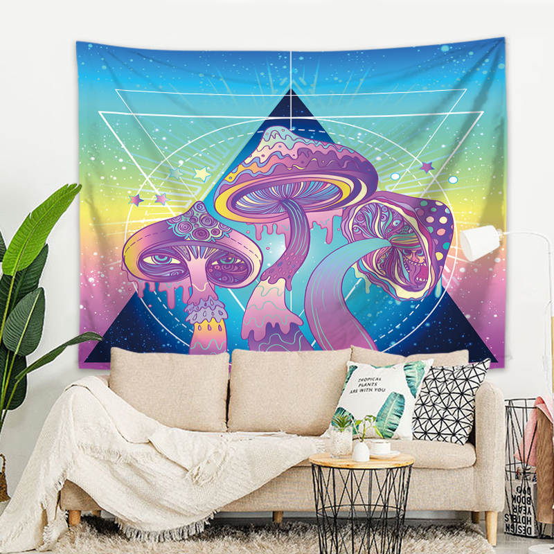 Wandbehang Psychedelic Pilze Trigon 150x125 cm Polyester Wandtuch Wandteppich Hippie Tapisserie 