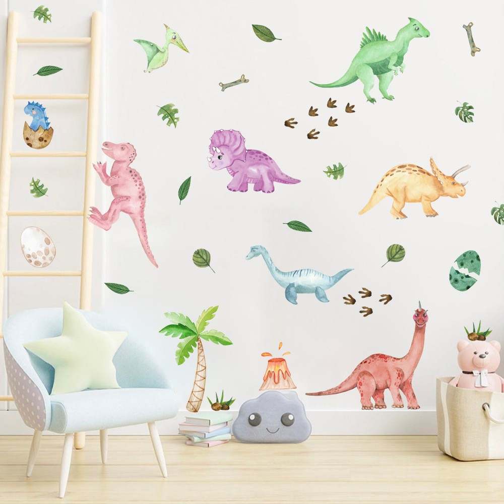 Dinosaurier Wandtattoo 50 Wandsticker Kinderzimmer Aufkleber Fensterbilder Dekoration farbig
