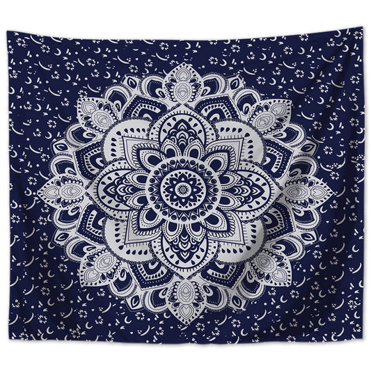 Wandbehang Mandala indisch 200 x 150 cm Blau Polyester Wandtuch Wandteppich Tapisserie 